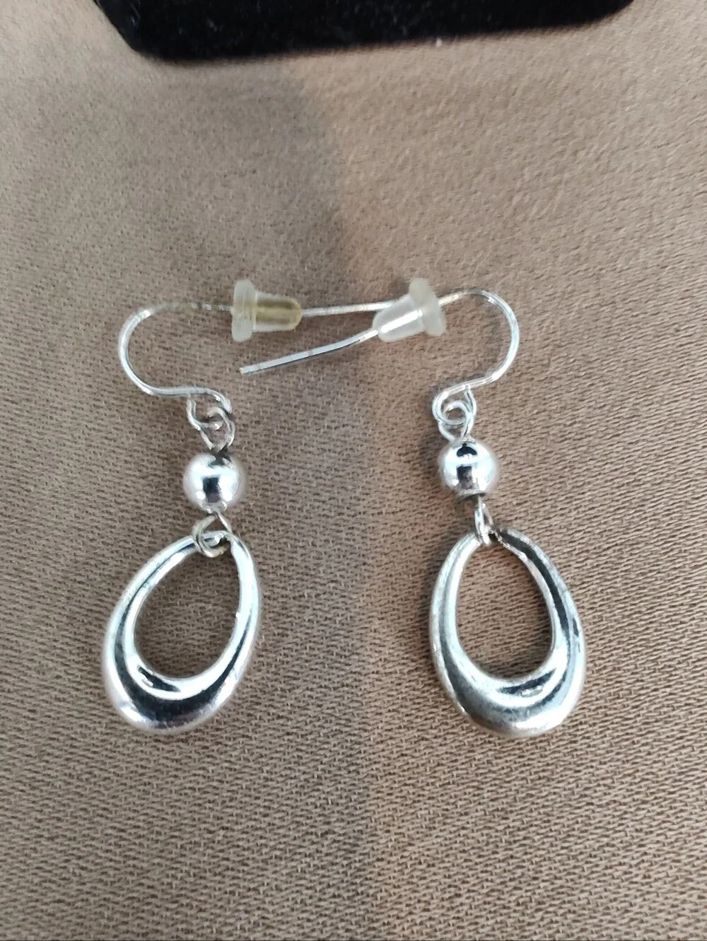 Silver Teardrop Pendant Necklace and Earrings Set - Black Cord